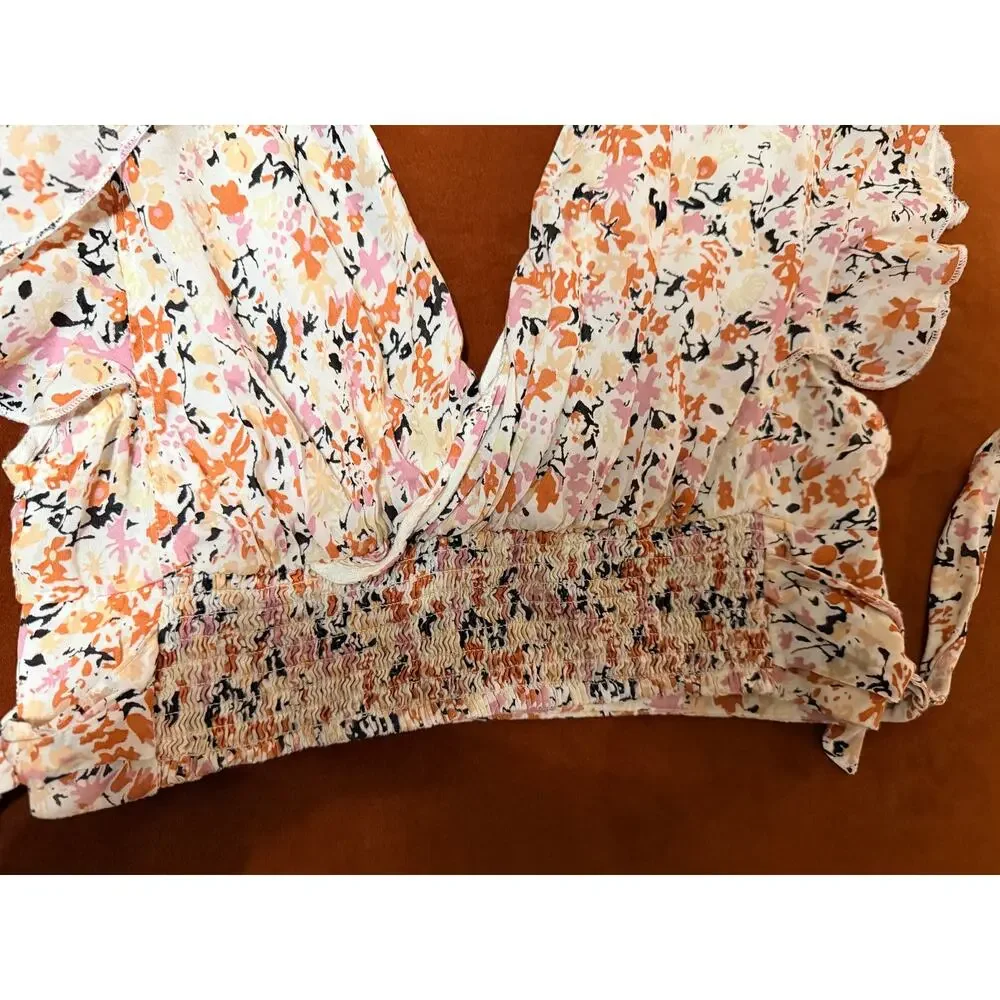 Free People floral cropped ruffle top euc s boho